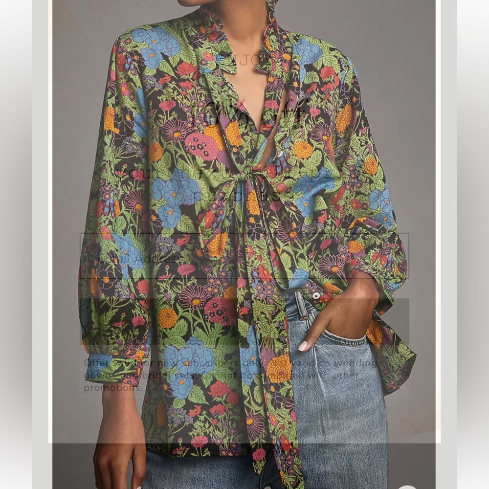 Floral Button Down Shirt by Maeve - Multicolor - Picture 8 of 8